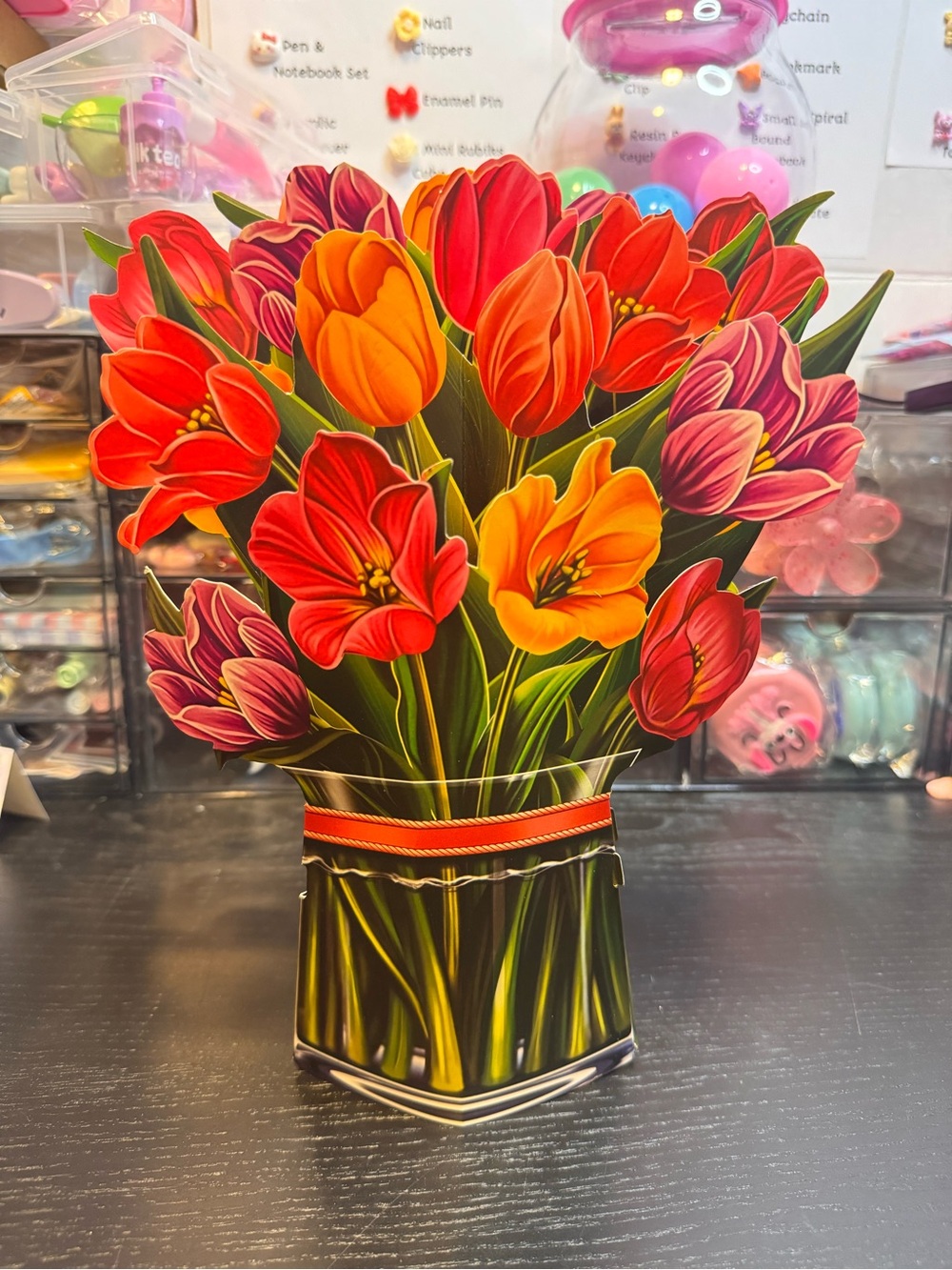 Tulip Bouquet Faux Floral Accent - Red, Orange, Pink